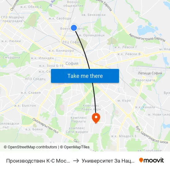 Производствен К-С Москва / Moskva Industrial Complex (0538) to Университет За Национално И Световно Стопанство map