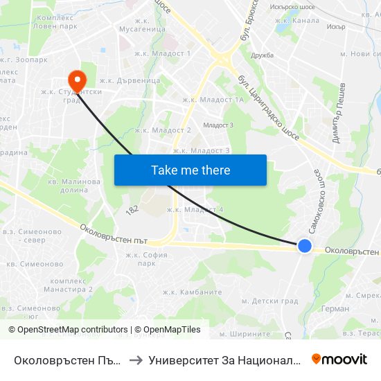 Околовръстен Път / Ring Road (1174) to Университет За Национално И Световно Стопанство map