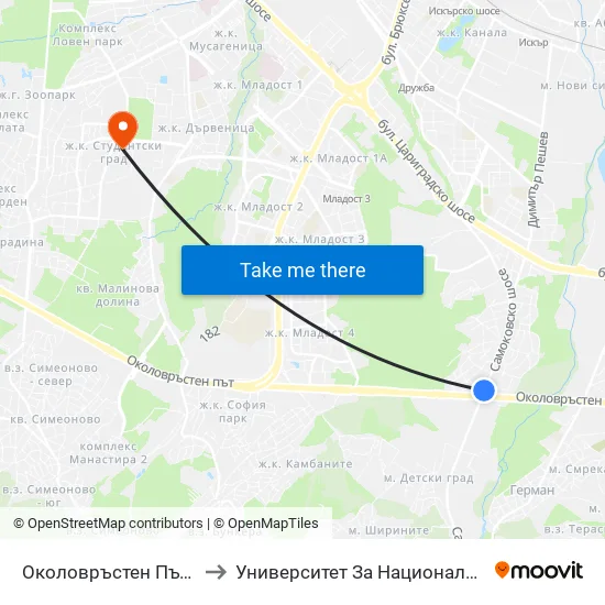 Околовръстен Път / Ring Road (1174) to Университет За Национално И Световно Стопанство map