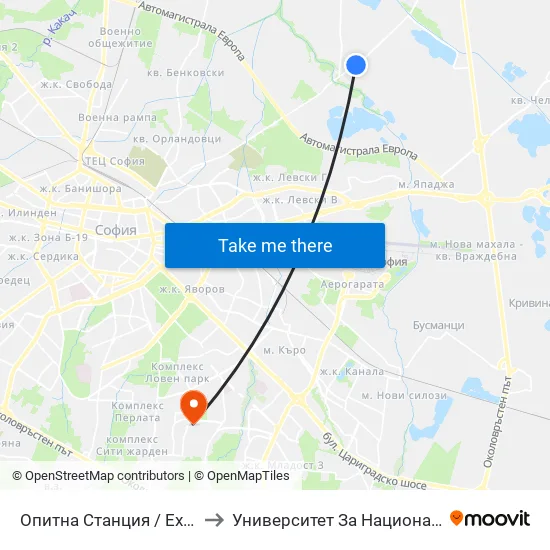 Опитна Станция / Experimental Station (1206) to Университет За Национално И Световно Стопанство map