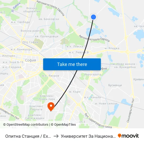 Опитна Станция / Experimental Station (1205) to Университет За Национално И Световно Стопанство map