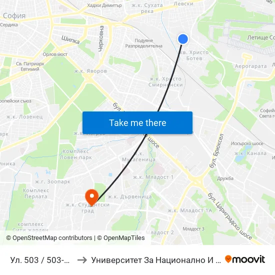 Ул. 503 / 503-Rd St. (1064) to Университет За Национално И Световно Стопанство map