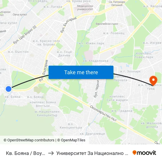 Кв. Бояна / Boyana Qr. (0807) to Университет За Национално И Световно Стопанство map