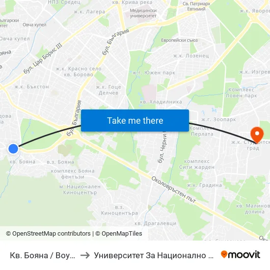 Кв. Бояна / Boyana Qr. (0808) to Университет За Национално И Световно Стопанство map