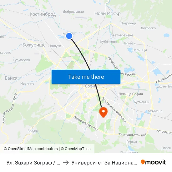 Ул. Захари Зограф / Zahari Zograf St. (2743) to Университет За Национално И Световно Стопанство map
