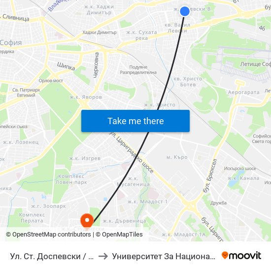 Ул. Ст. Доспевски / St. Dospevski St. (2181) to Университет За Национално И Световно Стопанство map