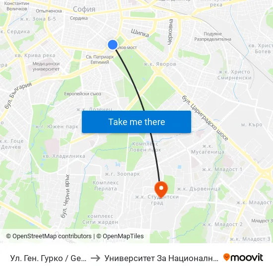 Ул. Ген. Гурко / Gen. Gurko St. (2601) to Университет За Национално И Световно Стопанство map