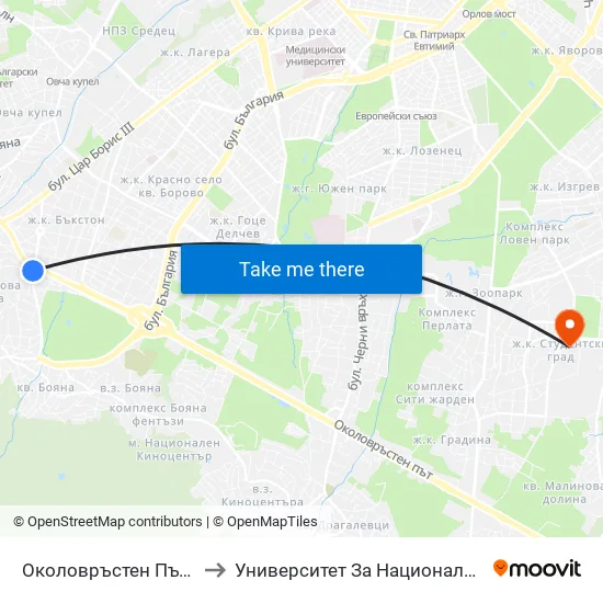 Околовръстен Път / Ring Road (1179) to Университет За Национално И Световно Стопанство map
