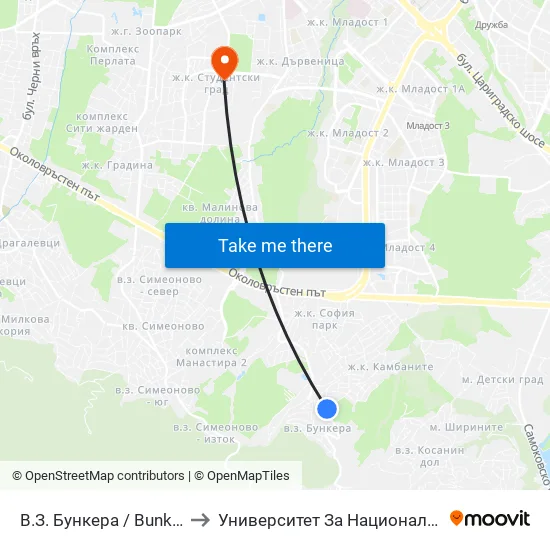 В.З. Бункера / Bunkera Villa Zone (2657) to Университет За Национално И Световно Стопанство map