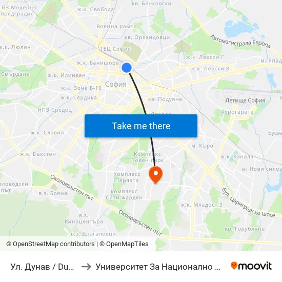 Ул. Дунав / Dunav St. (1940) to Университет За Национално И Световно Стопанство map
