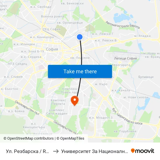 Ул. Резбарска / Rezbarska St. (2155) to Университет За Национално И Световно Стопанство map