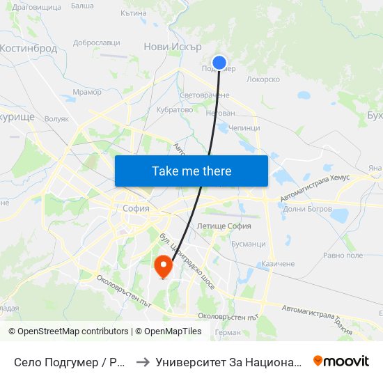 Село Подгумер / Podgumer Village (2188) to Университет За Национално И Световно Стопанство map