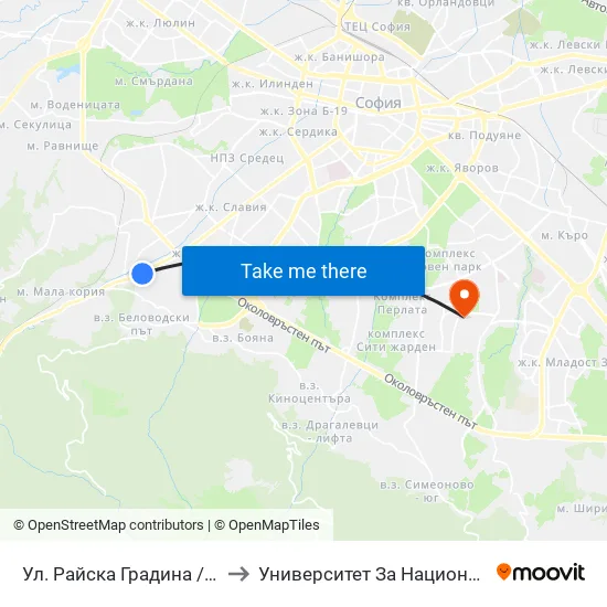 Ул. Райска Градина / Rayska Gradina St. (2260) to Университет За Национално И Световно Стопанство map