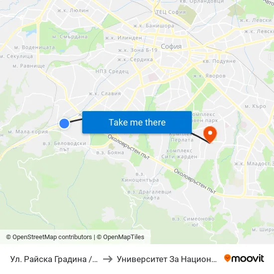 Ул. Райска Градина / Rayska Gradina St. (2261) to Университет За Национално И Световно Стопанство map