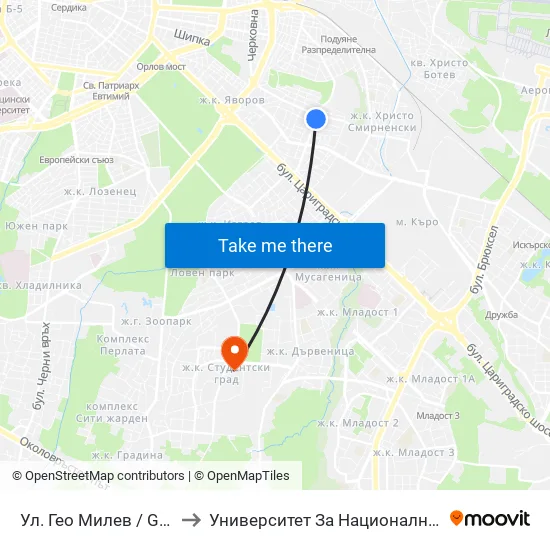 Ул. Гео Милев / Geo Milev St. (1904) to Университет За Национално И Световно Стопанство map