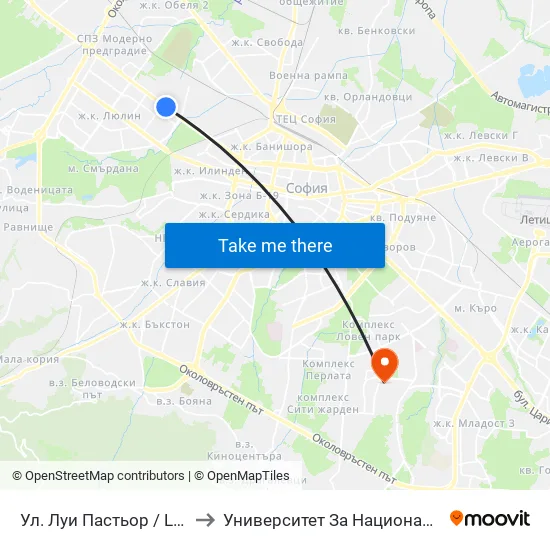 Ул. Луи Пастьор / Louis Pasteur St. (2167) to Университет За Национално И Световно Стопанство map