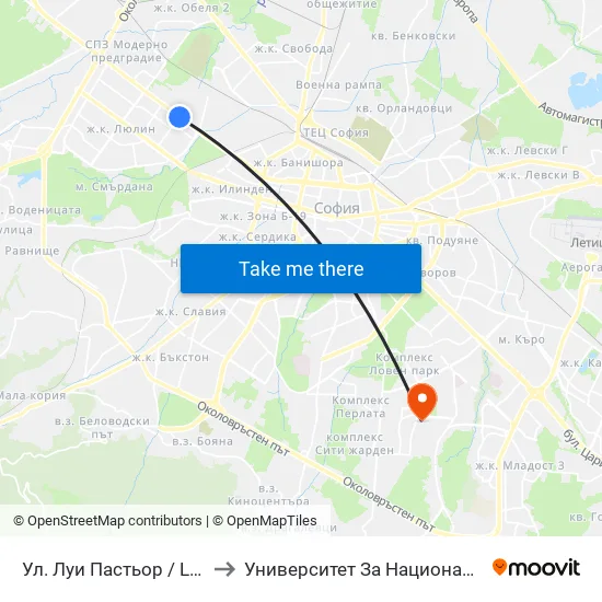 Ул. Луи Пастьор / Louis Pasteur St. (2166) to Университет За Национално И Световно Стопанство map
