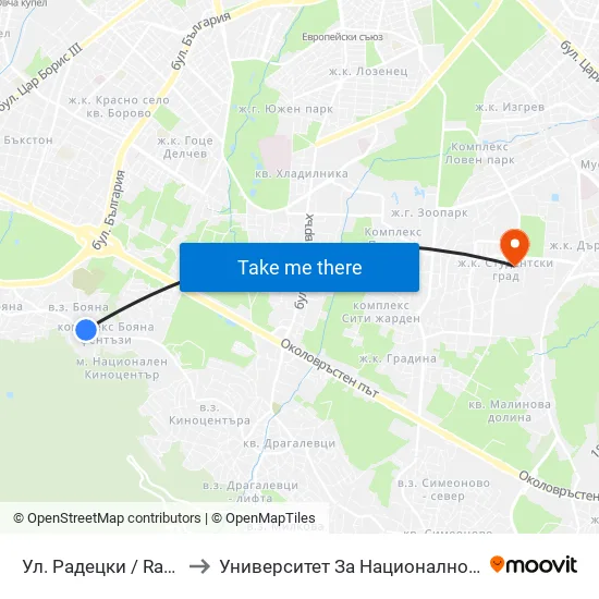 Ул. Радецки / Radetski St. (2153) to Университет За Национално И Световно Стопанство map