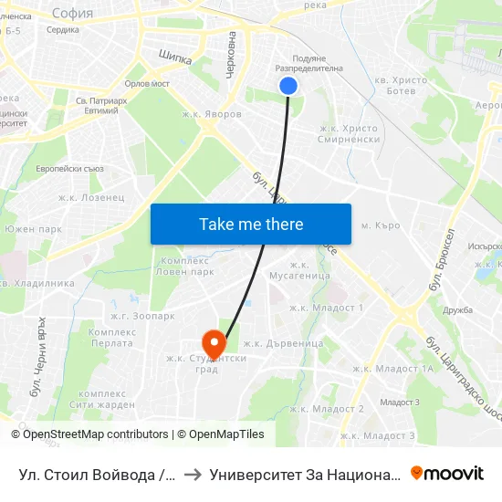 Ул. Стоил Войвода / Stoil Voyvoda St. (2189) to Университет За Национално И Световно Стопанство map