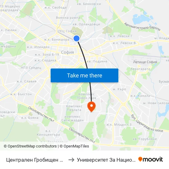 Централен Гробищен Парк / Sofia City Cemetery (1944) to Университет За Национално И Световно Стопанство map