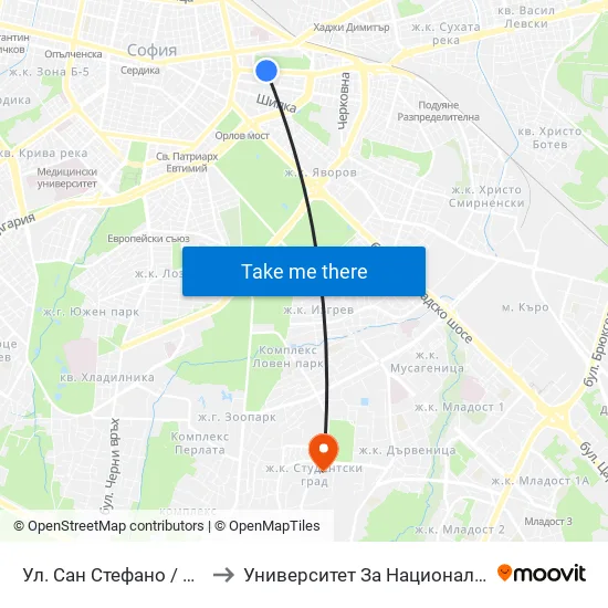 Ул. Сан Стефано / San Stefano St. (2168) to Университет За Национално И Световно Стопанство map