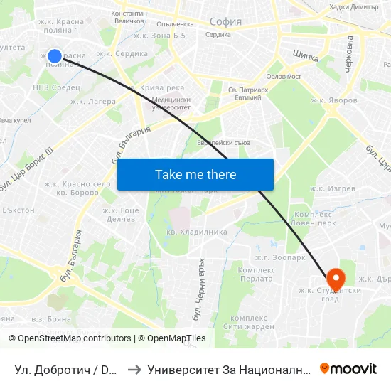 Ул. Добротич / Dobrotich St. (1934) to Университет За Национално И Световно Стопанство map