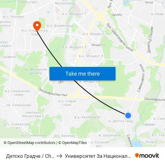 Детско Градче / Children’S Town (0536) to Университет За Национално И Световно Стопанство map