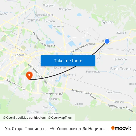 Ул. Стара Планина / Stara Planina St. (2184) to Университет За Национално И Световно Стопанство map