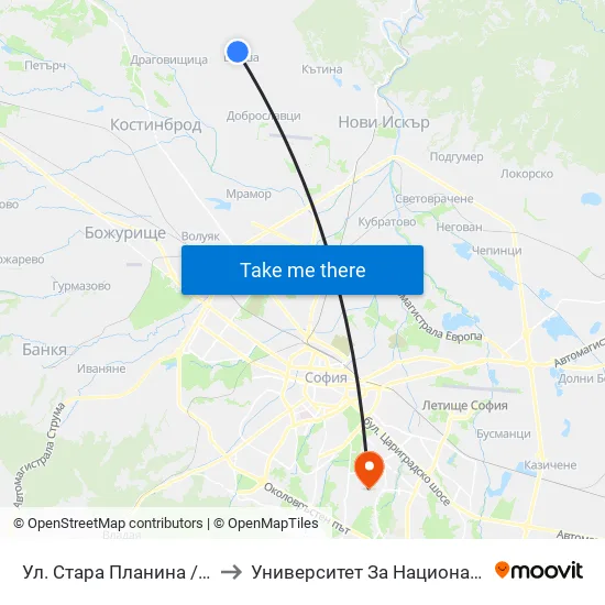 Ул. Стара Планина / Stara Planina St. (2186) to Университет За Национално И Световно Стопанство map