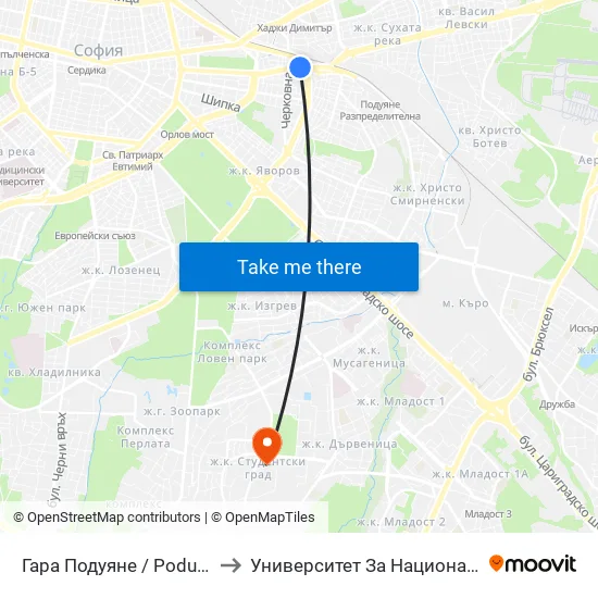 Гара Подуяне / Poduyane Train Station (0469) to Университет За Национално И Световно Стопанство map