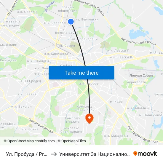 Ул. Пробуда / Probuda St. (2139) to Университет За Национално И Световно Стопанство map