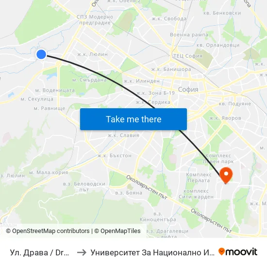 Ул. Драва / Drava St. (1938) to Университет За Национално И Световно Стопанство map