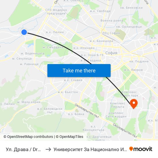 Ул. Драва / Drava St. (1937) to Университет За Национално И Световно Стопанство map