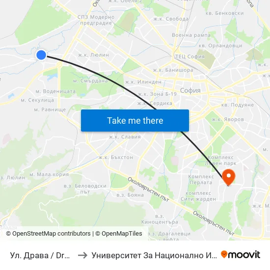 Ул. Драва / Drava St. (1937) to Университет За Национално И Световно Стопанство map