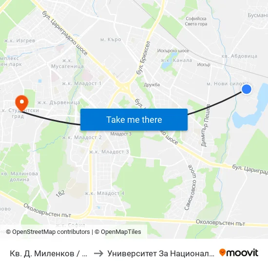 Кв. Д. Миленков / D. Milenkov Qr. (0833) to Университет За Национално И Световно Стопанство map