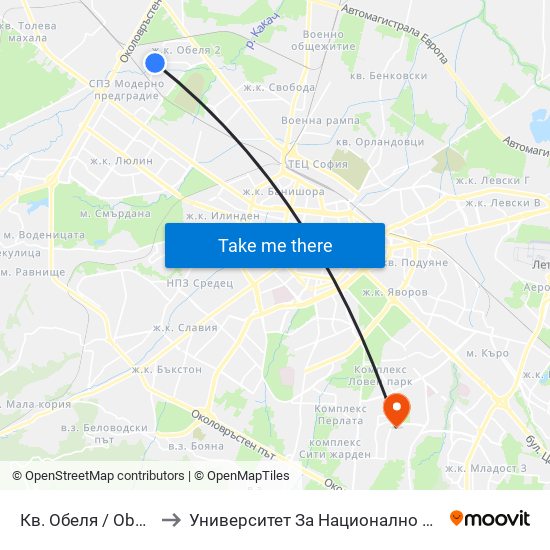 Кв. Обеля / Obelya Qr. (0871) to Университет За Национално И Световно Стопанство map
