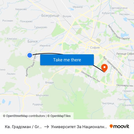 Кв. Градоман / Gradoman Qr. (0832) to Университет За Национално И Световно Стопанство map