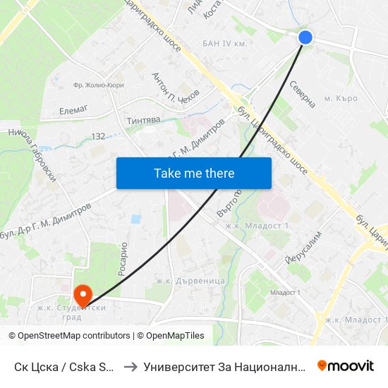 Ск Цска / Cska Sports Club (1154) to Университет За Национално И Световно Стопанство map