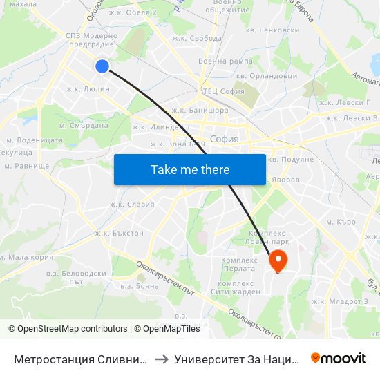 Метростанция Сливница / Slivnitsa Metro Station (1061) to Университет За Национално И Световно Стопанство map