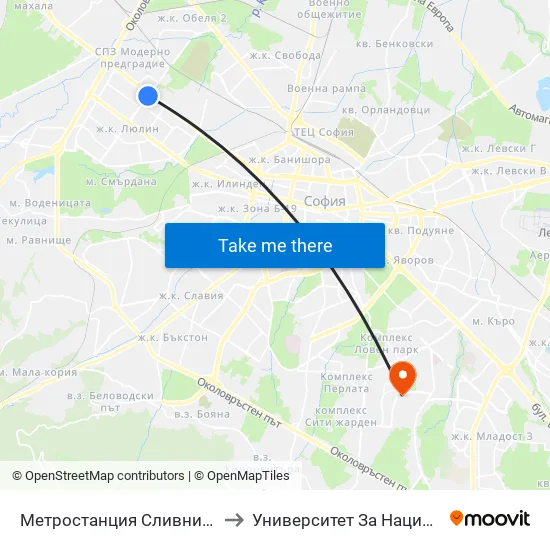 Ⓜ️ Метростанция Сливница / Slivnitsa Metro Station (1061) to Университет За Национално И Световно Стопанство map