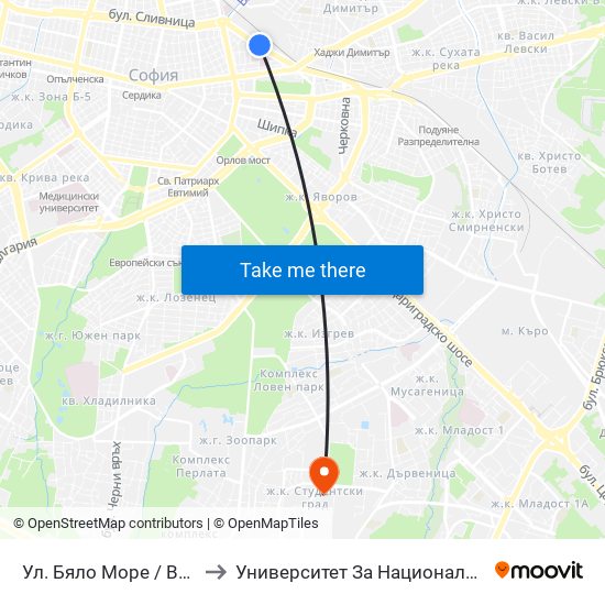 Ул. Бяло Море / Byalo More St. (1857) to Университет За Национално И Световно Стопанство map
