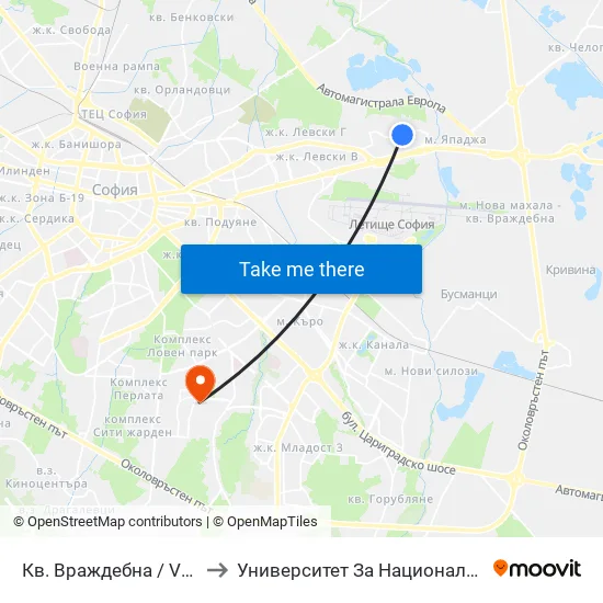 Кв. Враждебна / Vrazhdebna Qr. (0823) to Университет За Национално И Световно Стопанство map