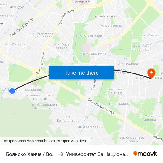 Боянско Ханче / Boyansko Hanche (0265) to Университет За Национално И Световно Стопанство map