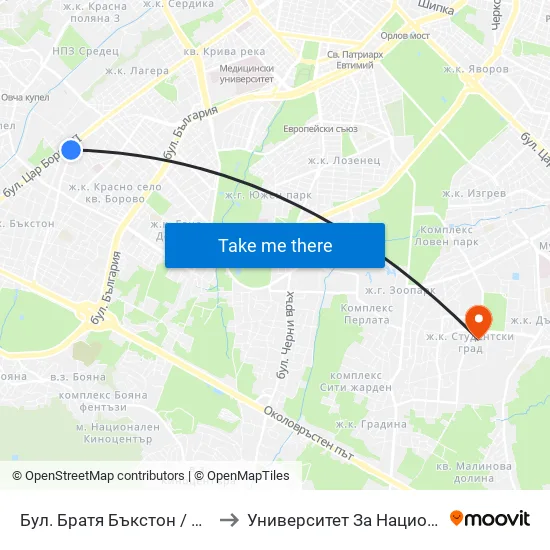 Бул. Братя Бъкстон / Buckstone Brothers Blvd. (0289) to Университет За Национално И Световно Стопанство map