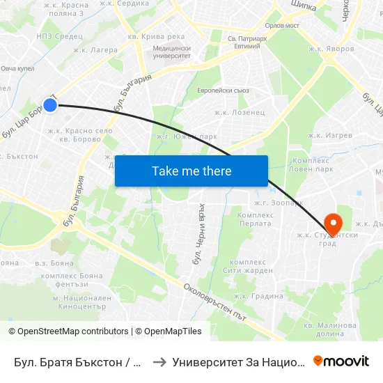 Бул. Братя Бъкстон / Buckstone Brothers Blvd. (0288) to Университет За Национално И Световно Стопанство map