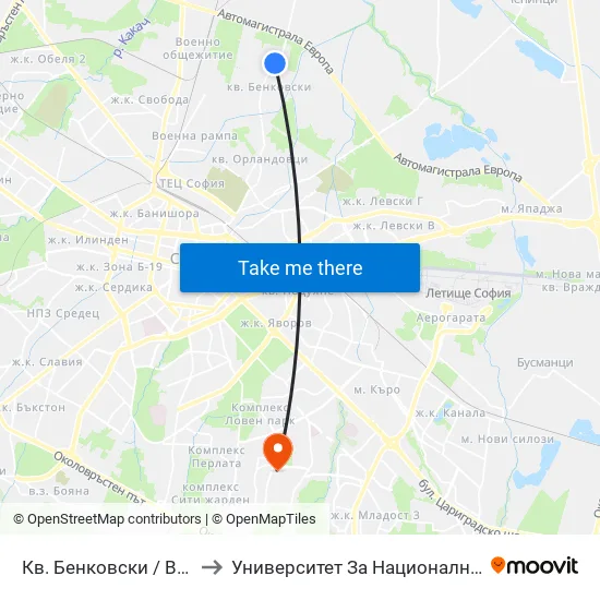Кв. Бенковски / Benkovski Qr. (0805) to Университет За Национално И Световно Стопанство map