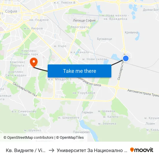 Кв. Видните / Vidnite Qr. (0820) to Университет За Национално И Световно Стопанство map