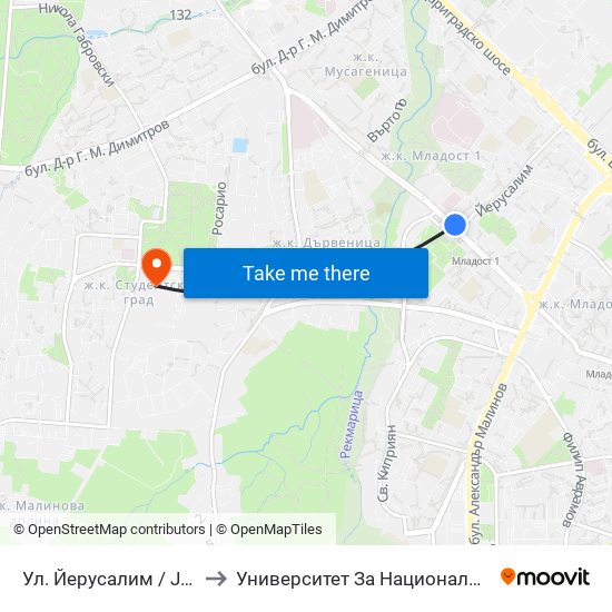 Ул. Йерусалим / Jerusalem St. (2471) to Университет За Национално И Световно Стопанство map