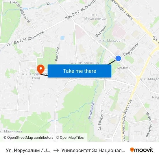Ⓜ️ Ул. Йерусалим / Jerusalem St. (2471) to Университет За Национално И Световно Стопанство map