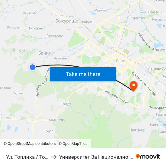 Ул. Топлика / Toplika St. (0869) to Университет За Национално И Световно Стопанство map